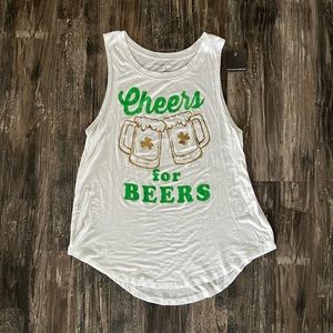 🍀NWT women’s St. Patrick’s Day cheers for beers white tank top Grayson Threads